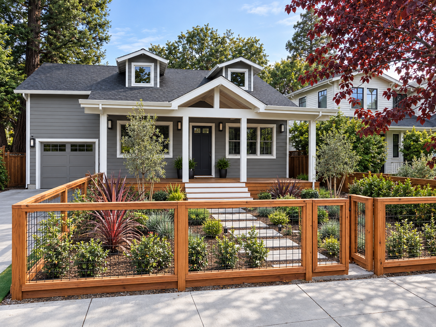 Front elevation and landscaped entrance of the Warwick Street remodel by BG Design Build.