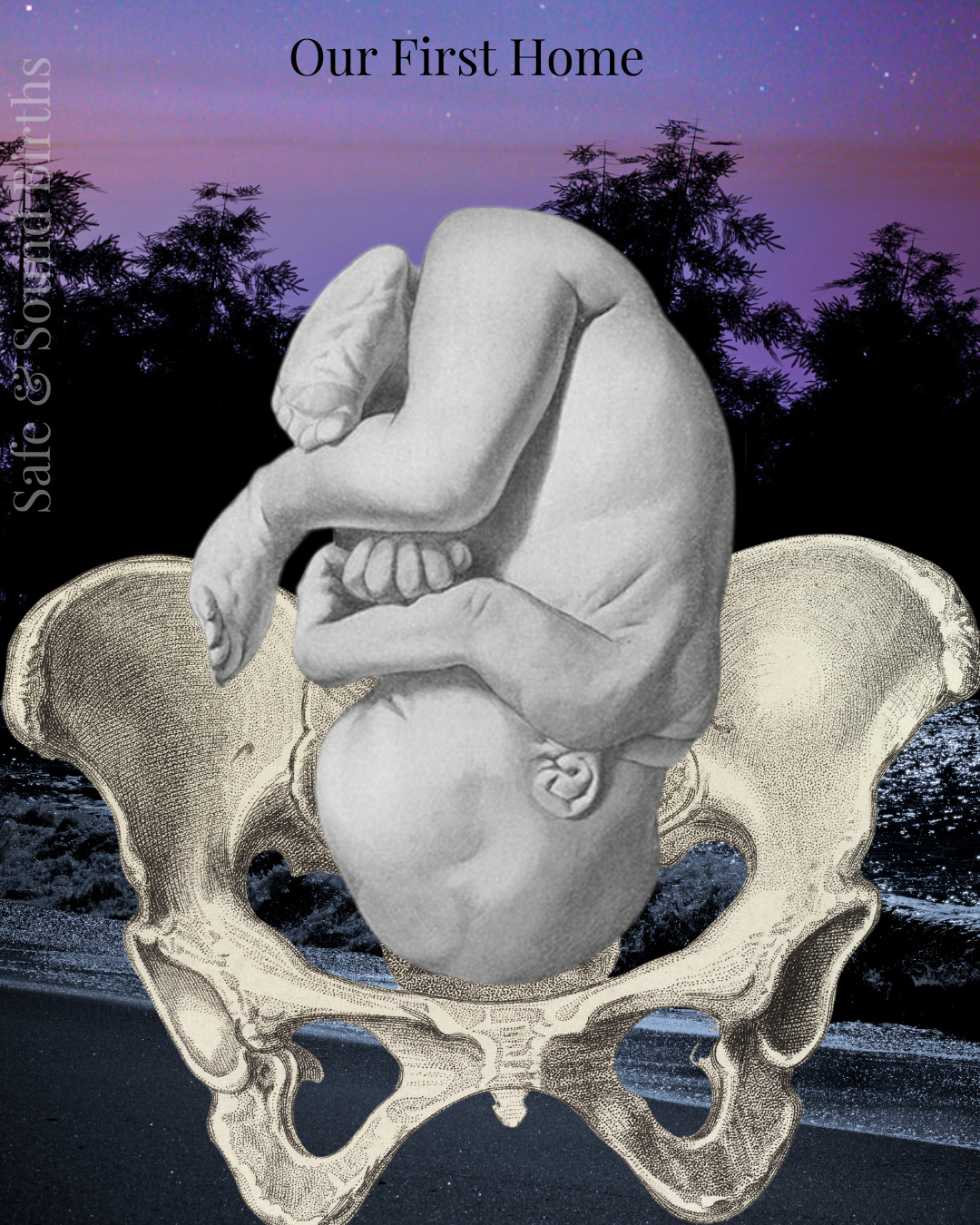 Pelvis a cradle over the water under the setting sun with baby