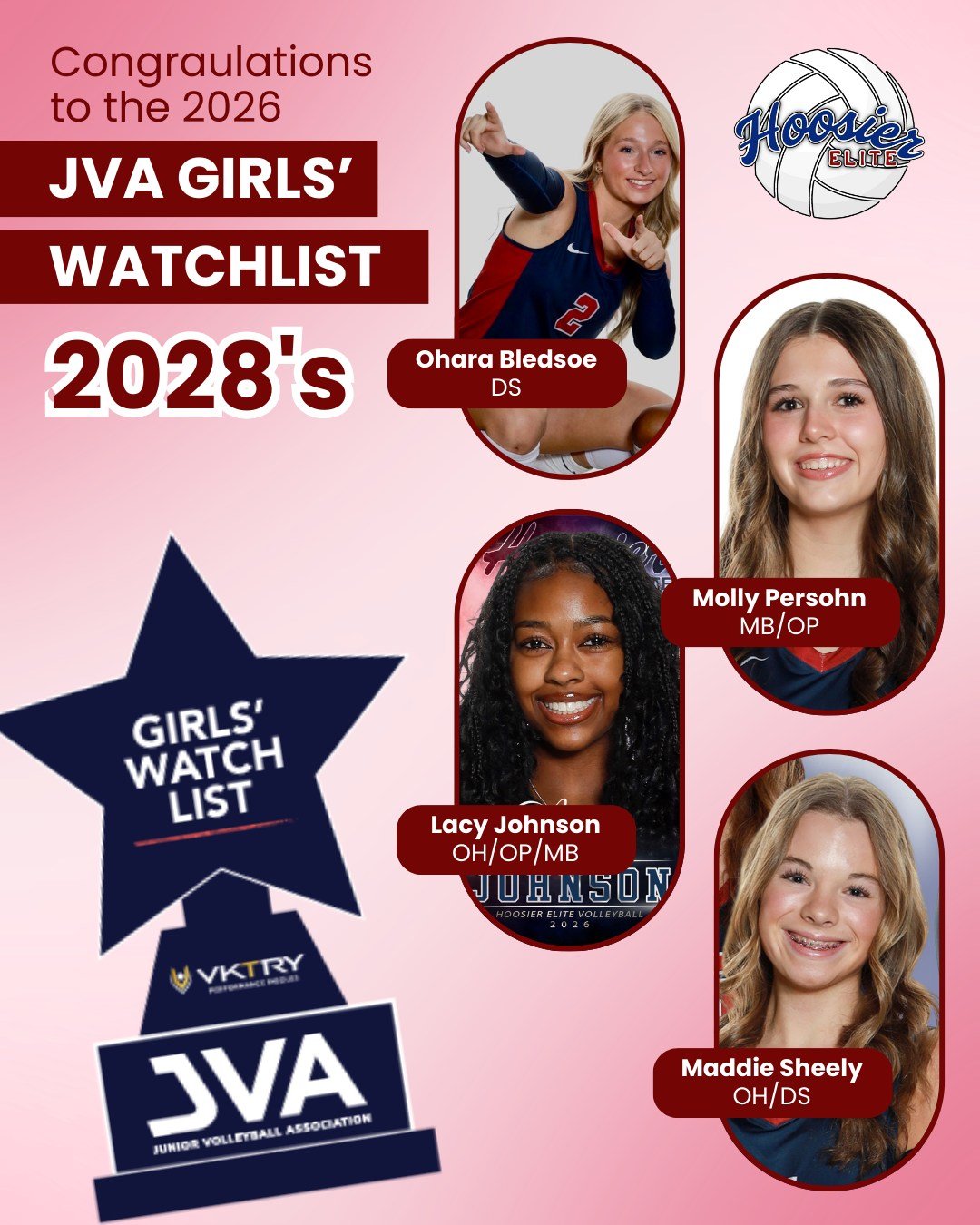 Congrats to all of our Hoosier Elite players on the 2026 JVA Girls&rsquo; Watch List. Proud to see your hard work and dedication recognized! @jvavolleyball 

#HoosierElite #JVAVolleyball #ClubVolleyball #VolleyballRecruiting #GirlsVolleyball