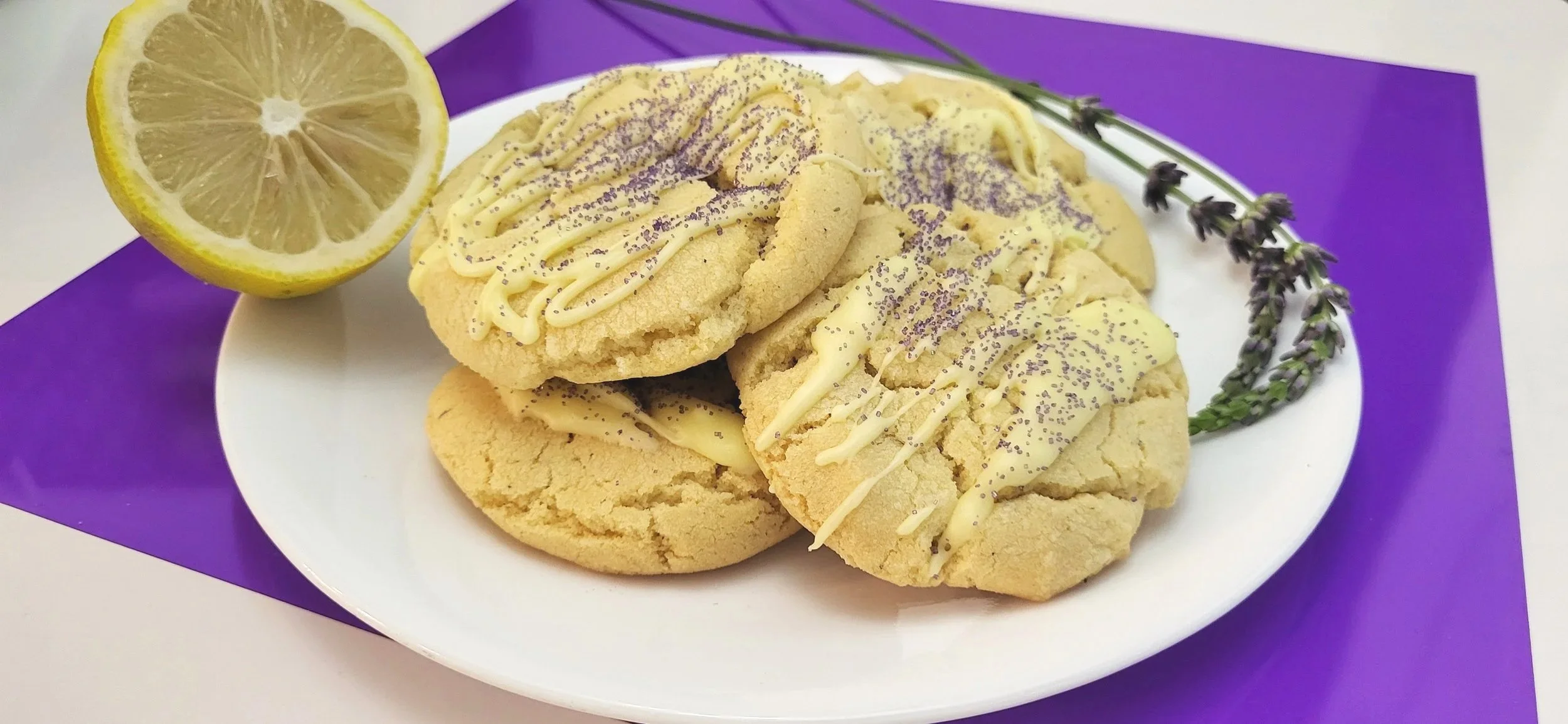 a white plate with Lemon Lavender Sugar Cookies