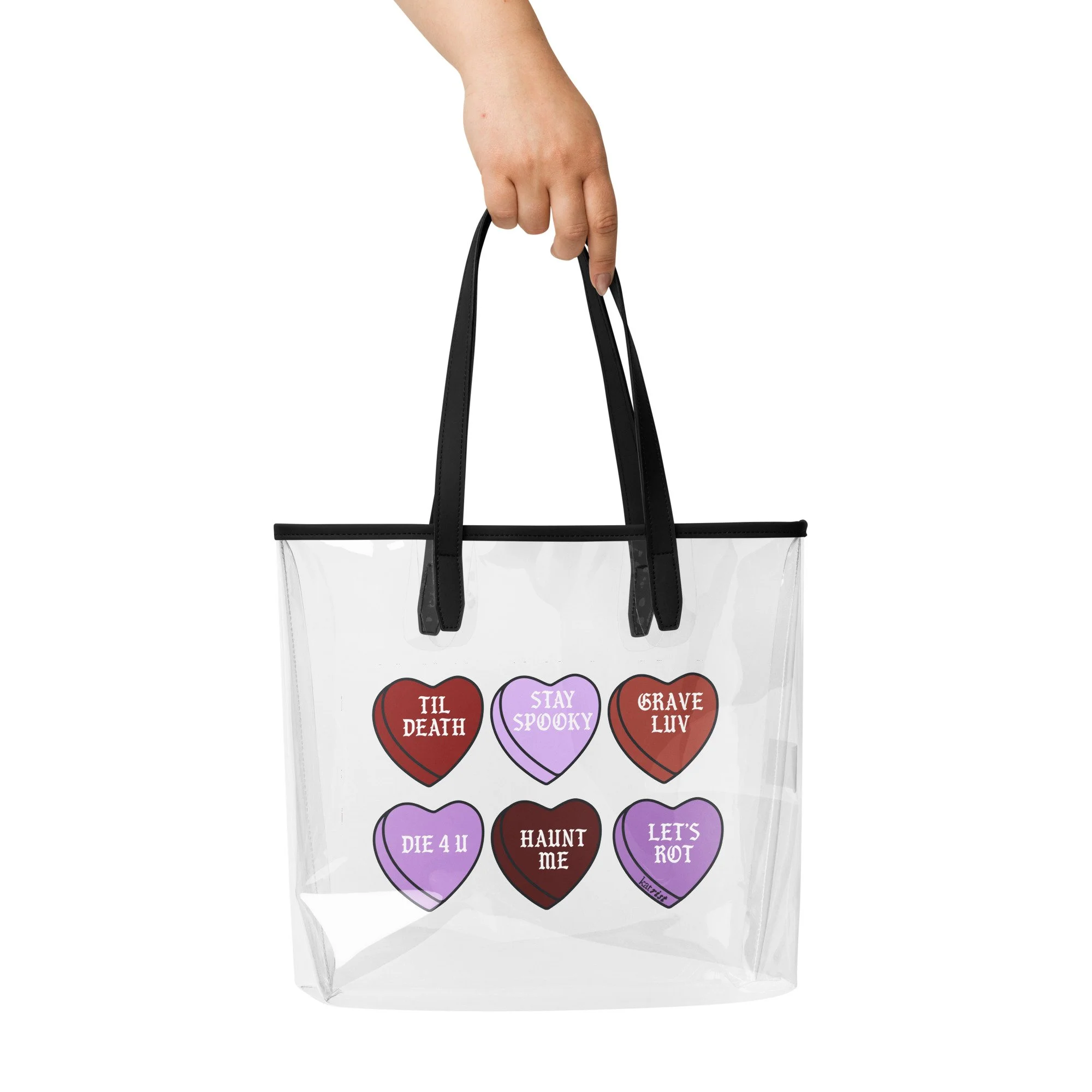 Death Conversation Hearts Clear tote bag