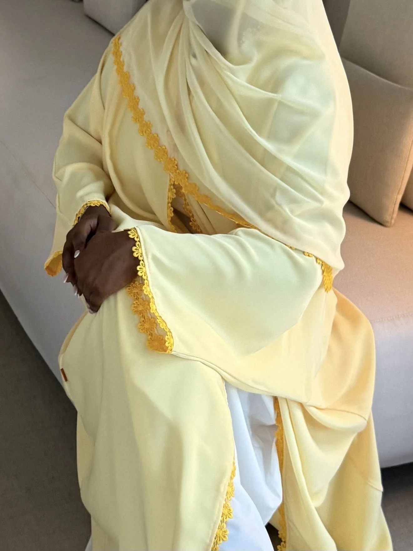 Buttercup Yellow Floral Lace Abaya & Hijab