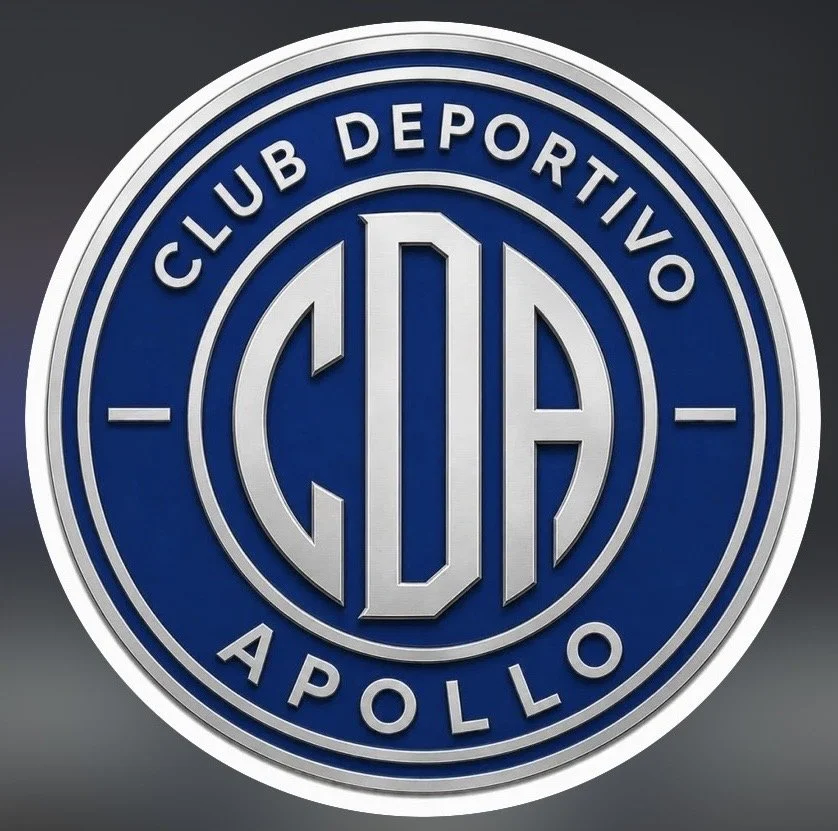 Logo of Club Deportivo Apollo, featuring a circular design with blue and silver colors and the club's name.