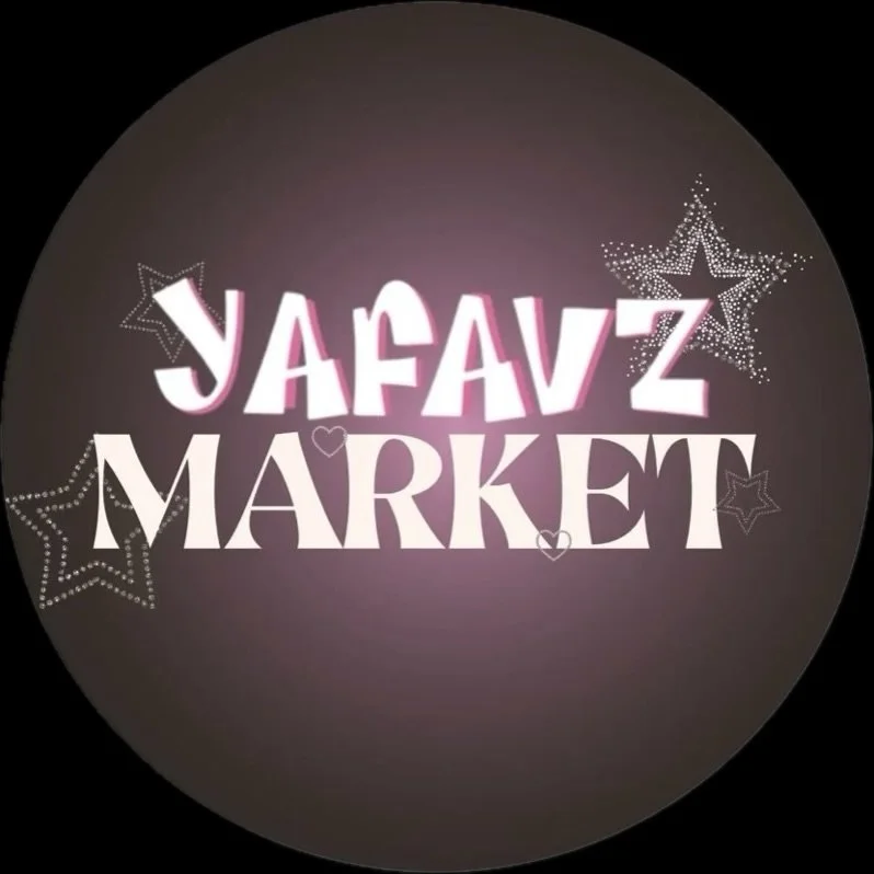 Graphic with the text "Yafayz Market" and decorative stars and hearts on a dark background.