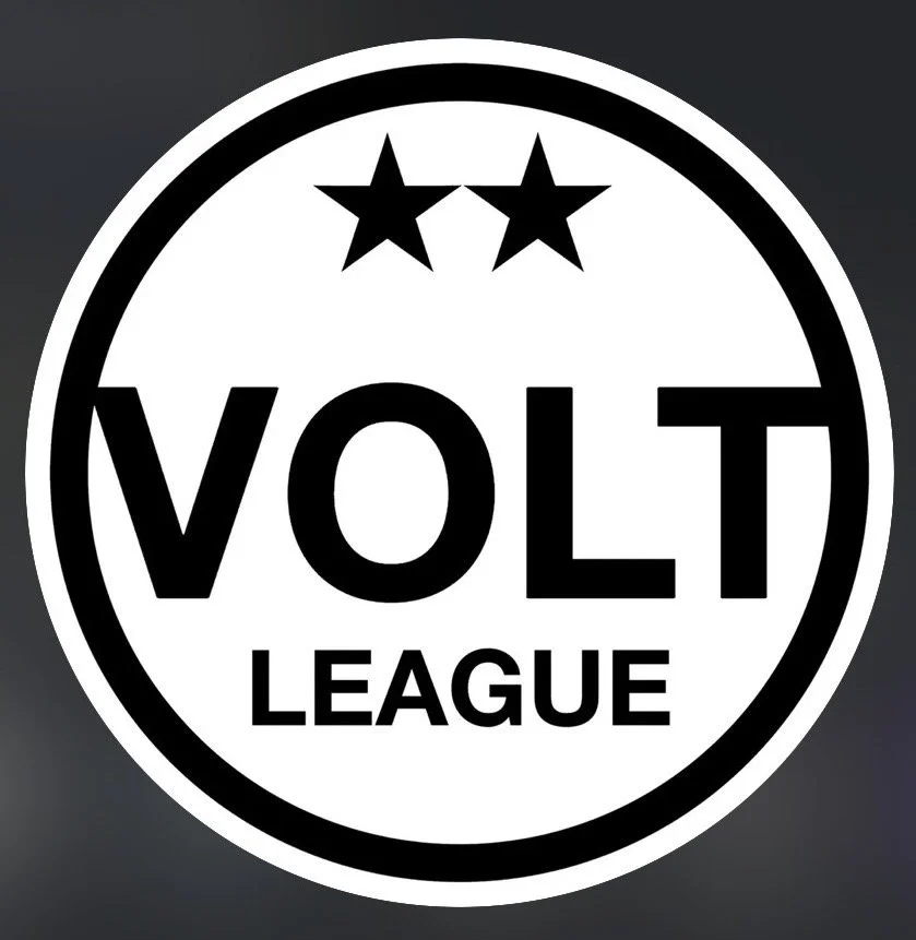 Black and white circular logo for Volt League with two stars at the top.