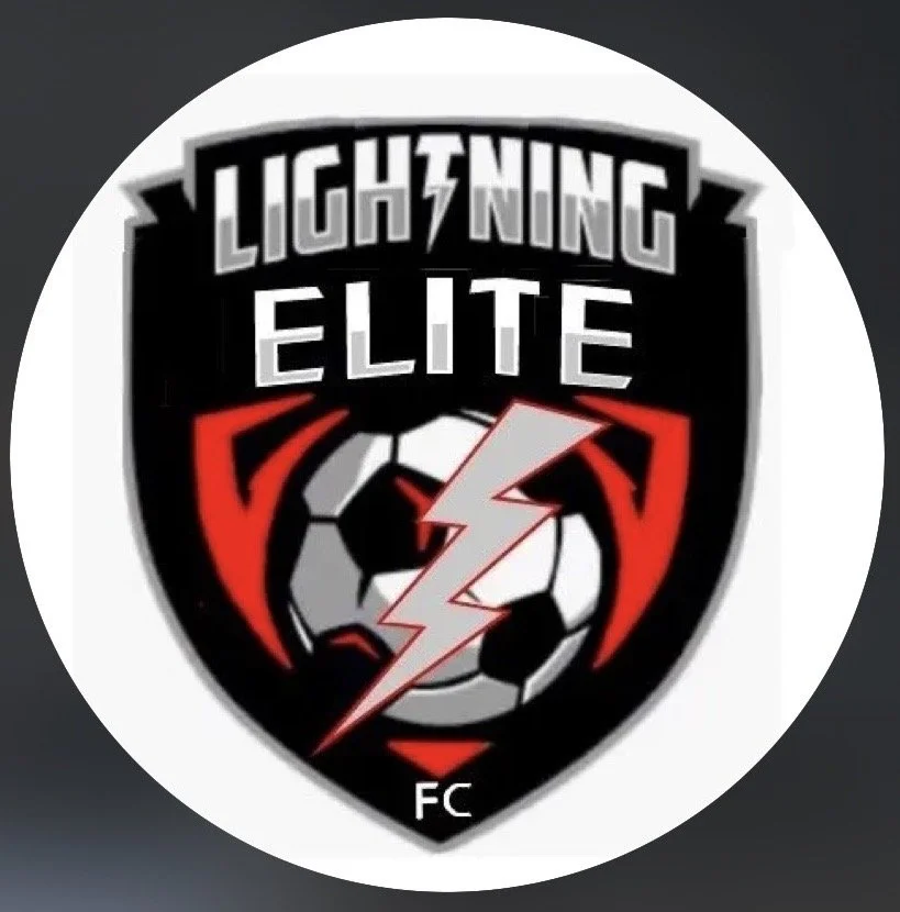 Logo for Lightning Elite FC featuring a soccer ball and a lightning bolt.