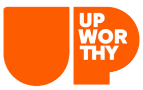 A stylized orange graphic with the words 'UP WORTHY' arranged in a creative, stacked, and offset manner.