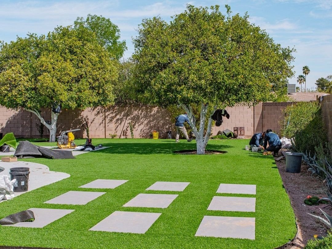 Turf, Travertine and Tree Planting Services near Phoenix Arizona by Green Garden Lawn Services for Residential Clients.