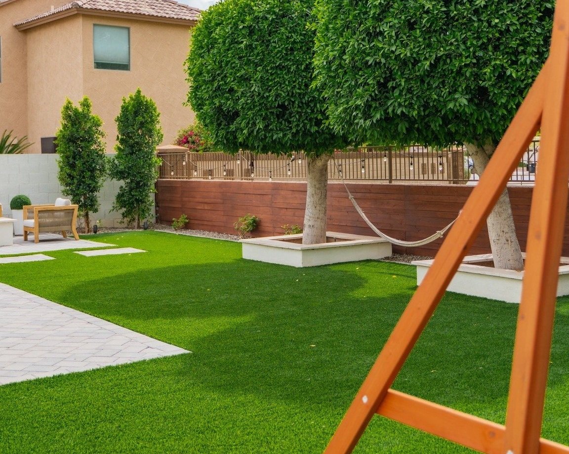 Local residential landscaping services including tree installation, turf installation and paver patio installation near Phoenix, Arizona by Green Garden Lawn Services.