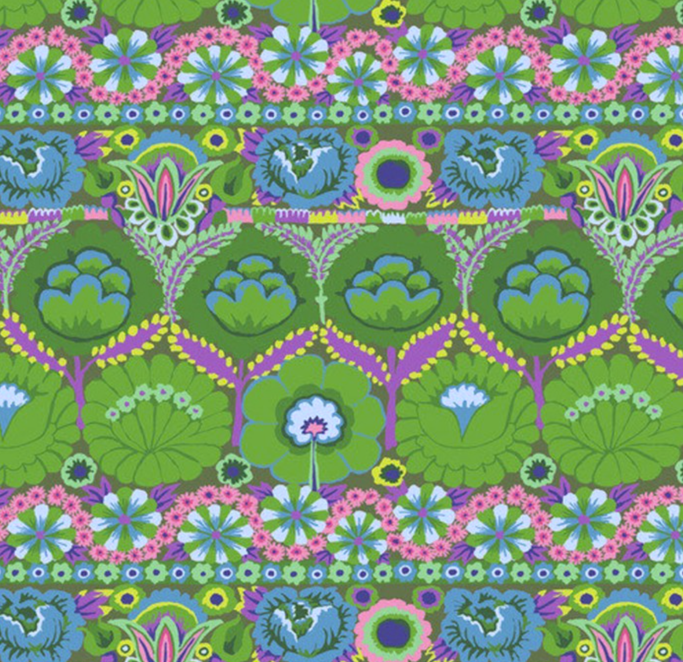 EMBROIDERED FLOWERS GREEN Kaffe Fassett Collective