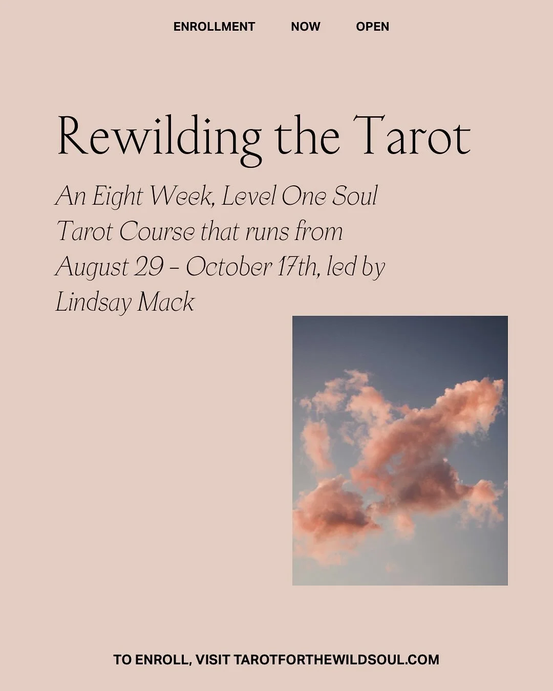 From August 29th to October 17th, I will be running the *very last ever* round of my beloved 8-week, Level One Soul Tarot course, Rewilding the Tarot 🌙 Enrollment is open now, and I invite you to join me!

Created by Lindsay Mack, Rewilding the Taro