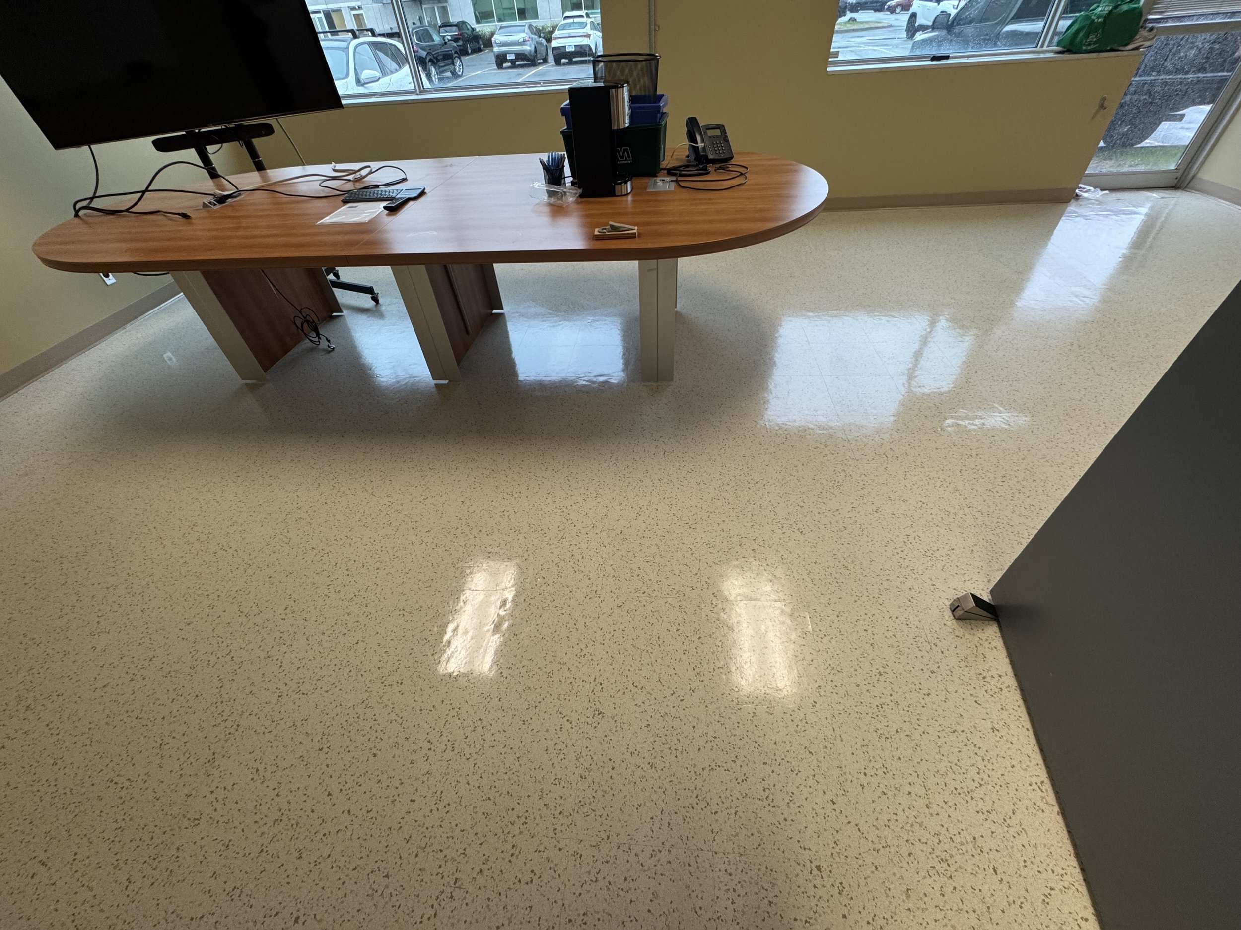 Polished vinyl flooring 