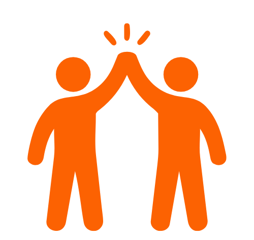orange graphic with two people high fiving