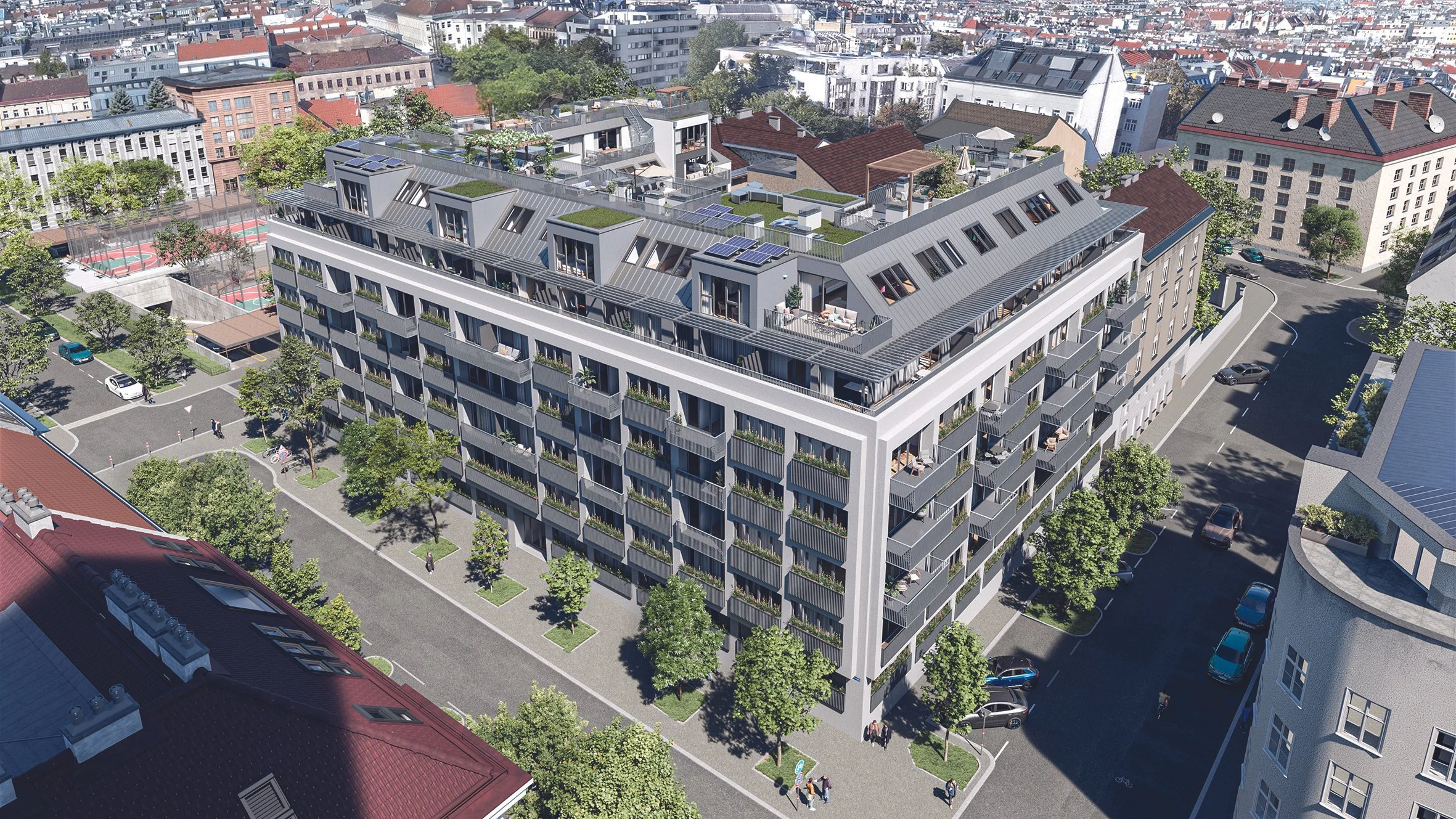 Wohnprojekt direkt am Arik-Brauer-Park in Wien-Ottakring: Zu „The Arik“ in der Herbststraße gehören 150 Eigentumswohnungen mit Wohnflächen zwischen 30 und 130 m2.