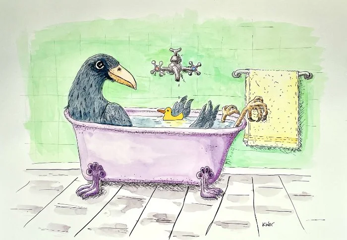 In der Wanne, Fineliner und Aquarell auf Papier, 38 x27 cm, 250 Euro