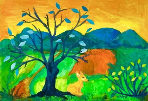 Landschaft, Acryl und Collage auf Papier, 21,5 x 30 cm