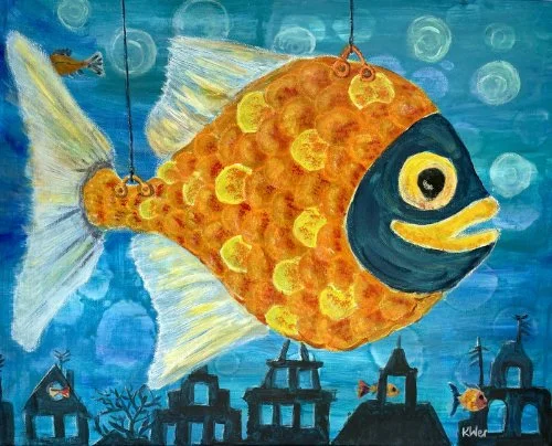 Schwebender Fisch, Acryl auf Leinwand,  40x50 cm, 260 Euro