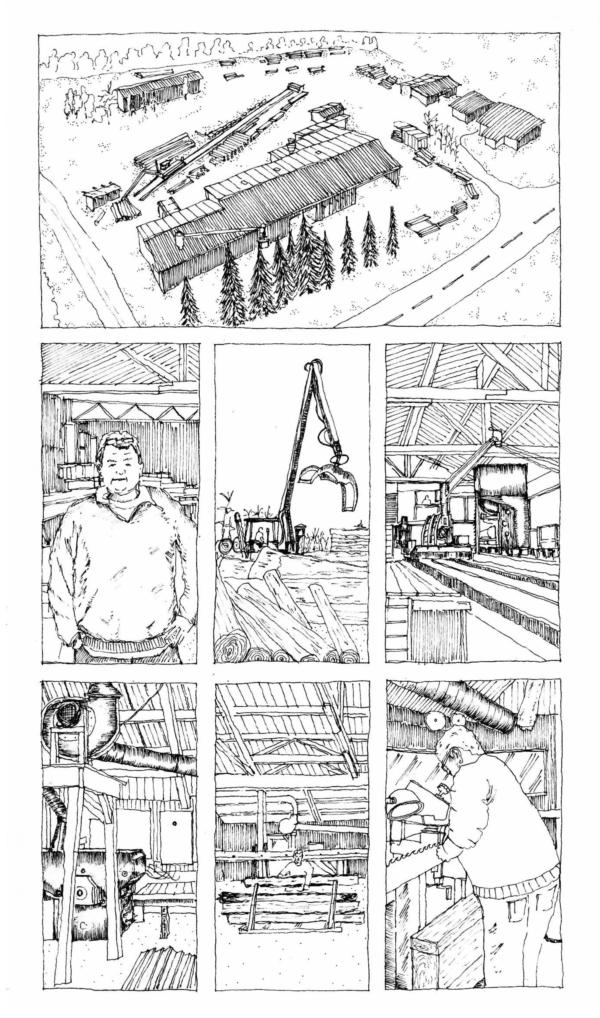Timothé Girard  - Illustration - Bande dessinée Livradois Forez - Visite de la scierie combris.jpg