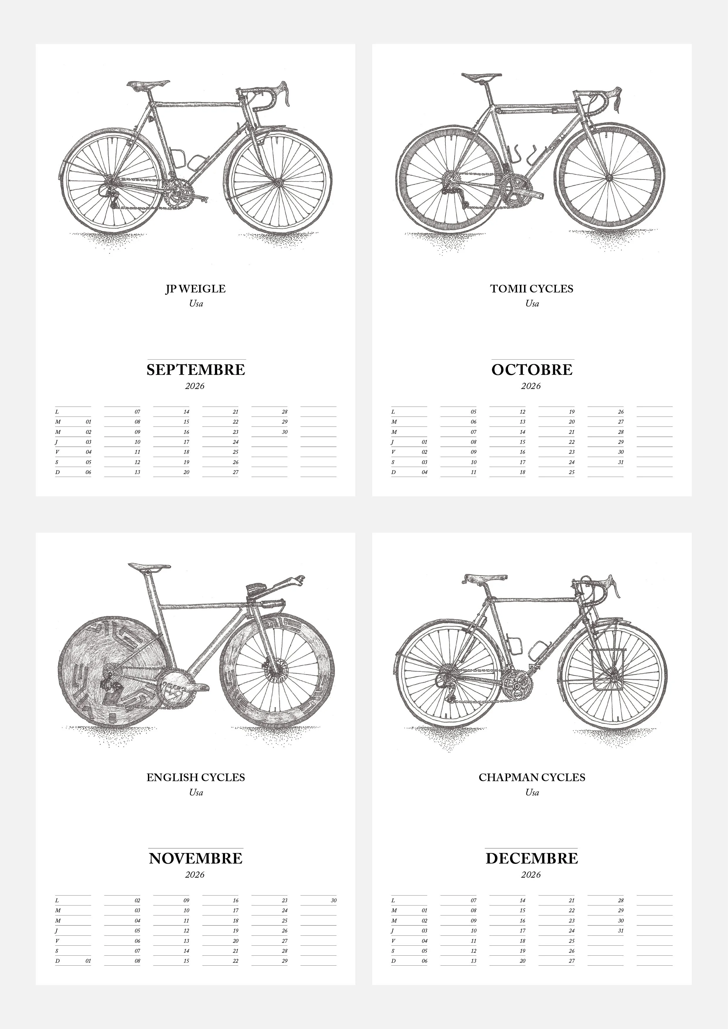 Timothe Girard - Illustration - Calendrier - vélo - Jp Weigle - Tomii Cycles - English cycles - Chapman cycles.jpg