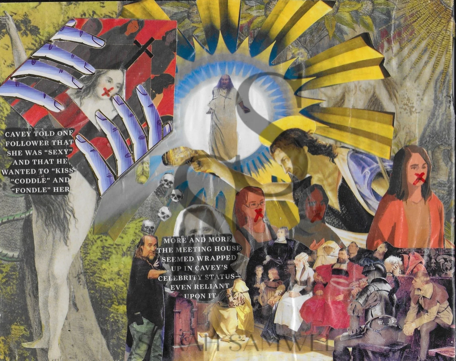 Collage Artowrk that combines images of famous pastor Bruxy Cavey who was accused of assault and silenced women