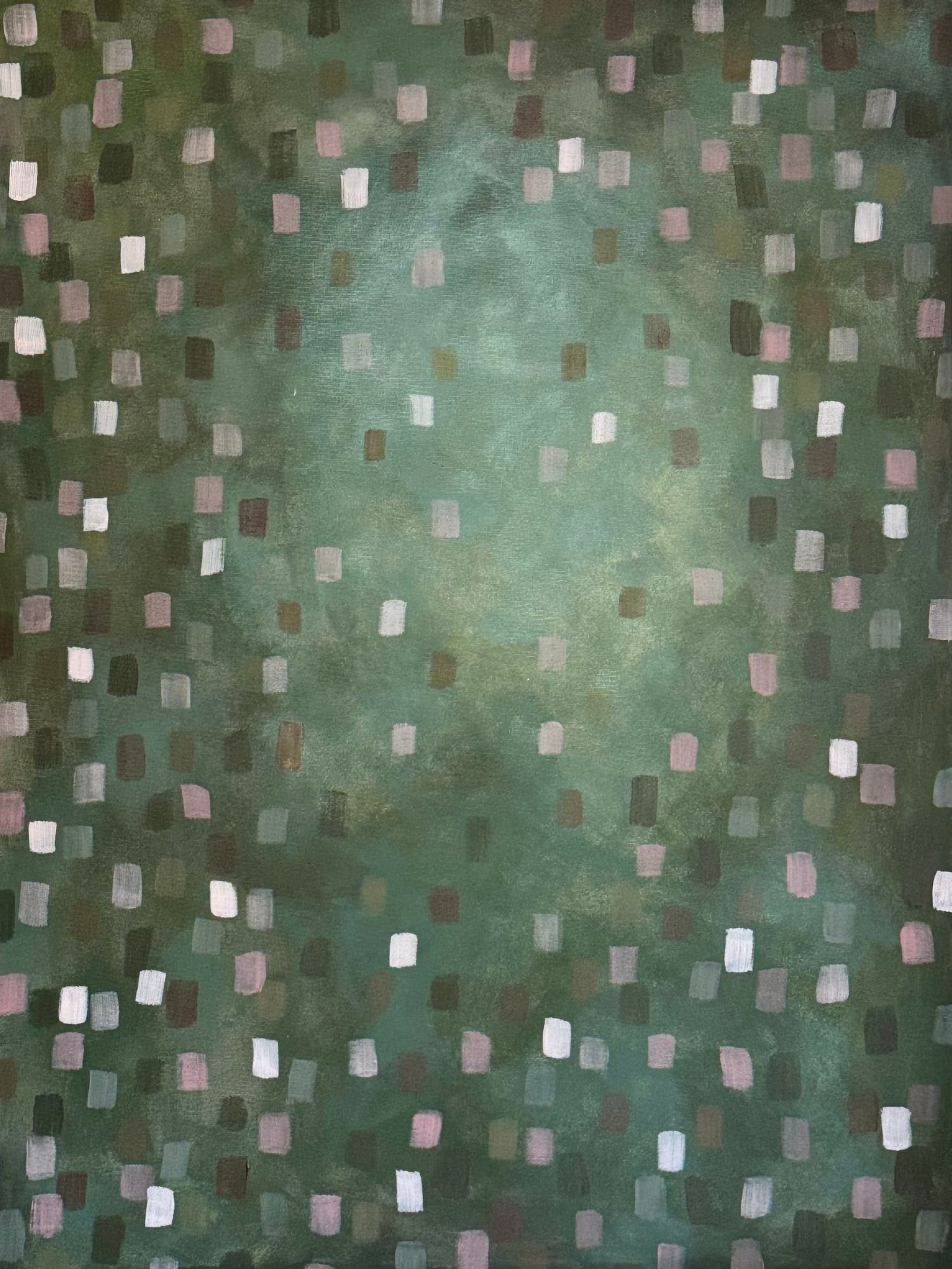energy series abstract painting featuring a green toned ethereal background and paint daubs