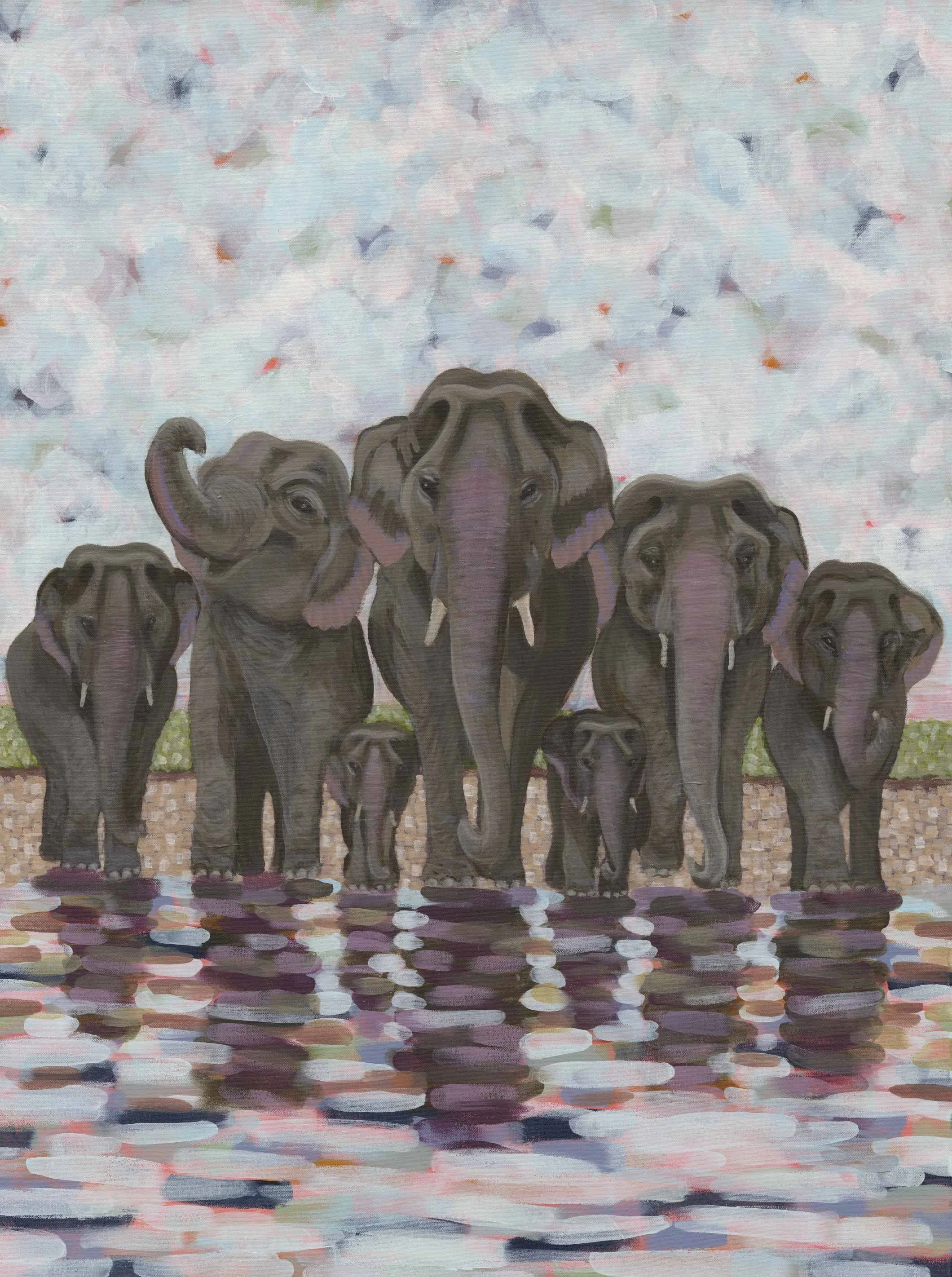 Elephants (teamwork), 2025.  Acrylic on canvas - 102 x 76 x 3 cm / 40 x 30 x 1.5 "