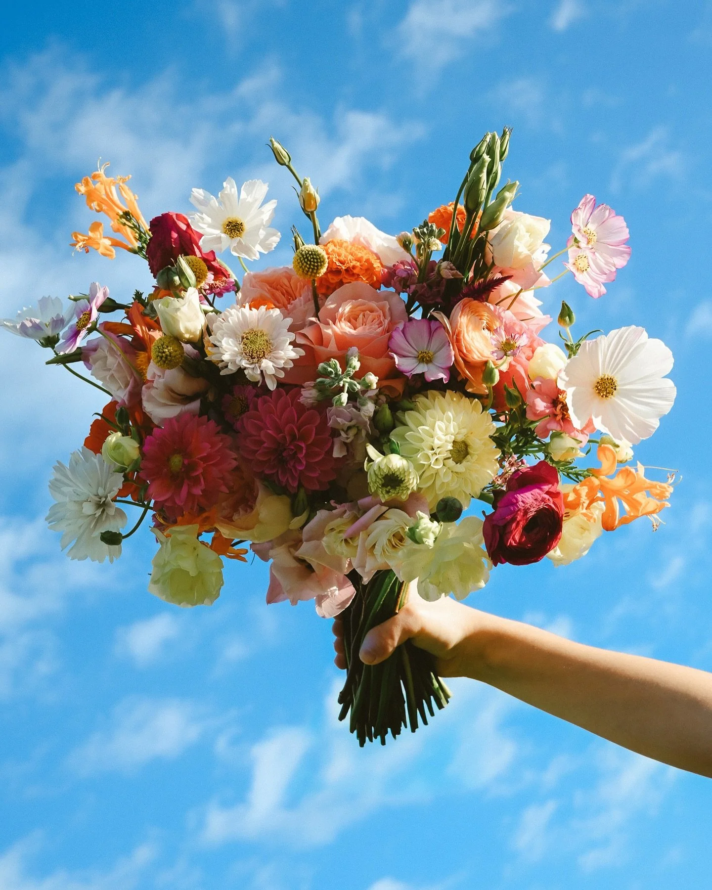 Joy-infused bouq for yesterday&rsquo;s bride with the perfect finishing touch: extra cosmos from the beautiful @paintedsky.farms 🌸✨
