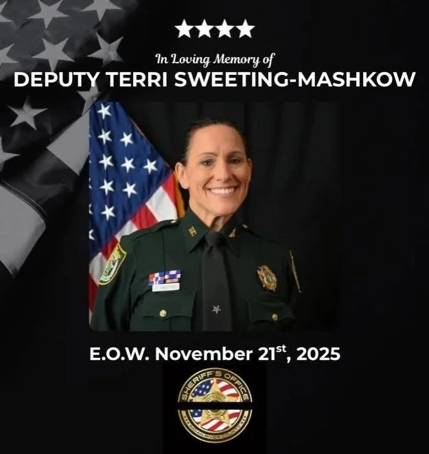 Our county suffered an unimaginable loss this week with the tragic death of one of our own, Sgt. Terri Sweeting-Mashkow. As many of you know, my dad died at the age of 44, while serving as Captain of the IRCSO. 
I was in traffic with my boys on Frida