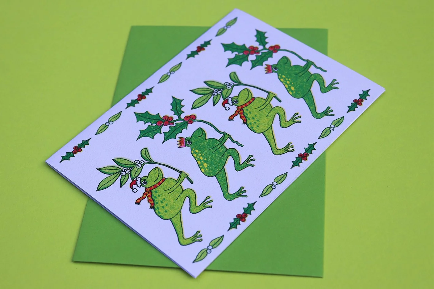 Christmas Frogs Christmas Card Marching Frogs Holly Mistletoe Funny Unique Silly Different Day Studio 1.jpg