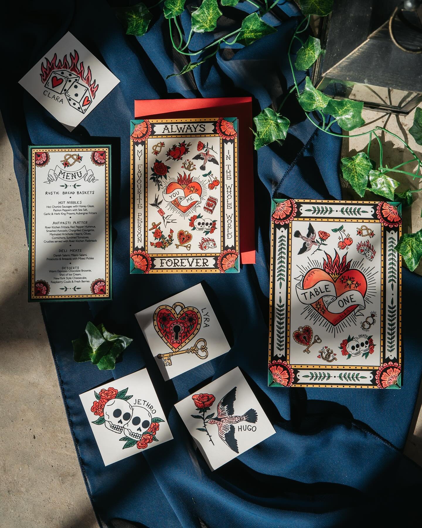 🎲❤️ Tattoo Flash ❤️☠️

First outing for our expanded range of Tattoo Flash wedding and event stationery as part of this great styled shoot at @derbymuseumsvenue 🌹🖤.

This collection is ready to go and just needs you to add your details to give you