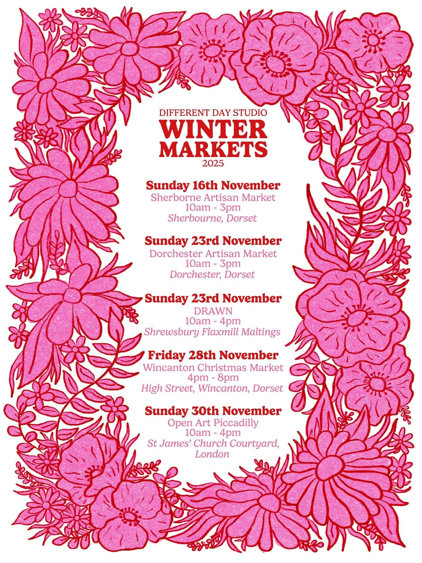 💖❄️ WINTER MARKETS ❄️💖

We are about to head into a very busy few weeks of markets starting with @thesherbornemarket this Sunday! ✨

We will be between Dorset and London with a pit stop in Shrewsbury! 💘

Wondering how Different Day Studio can be i