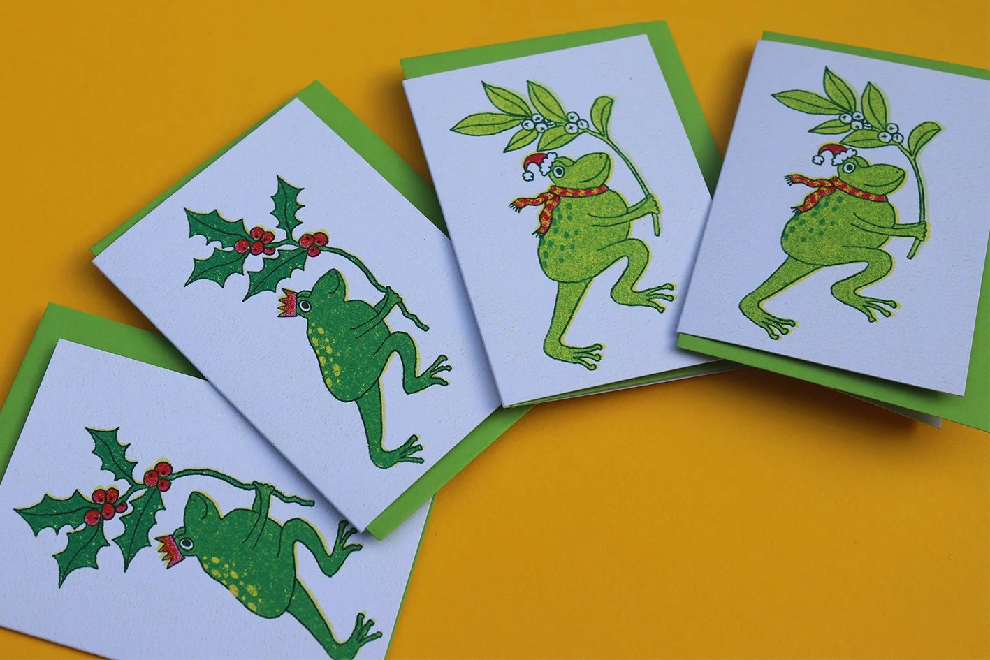 Different Day Studio Frog Christmas Card Froggy Marching Holly Mistletoe Funny Silly Card Pack 4.jpg
