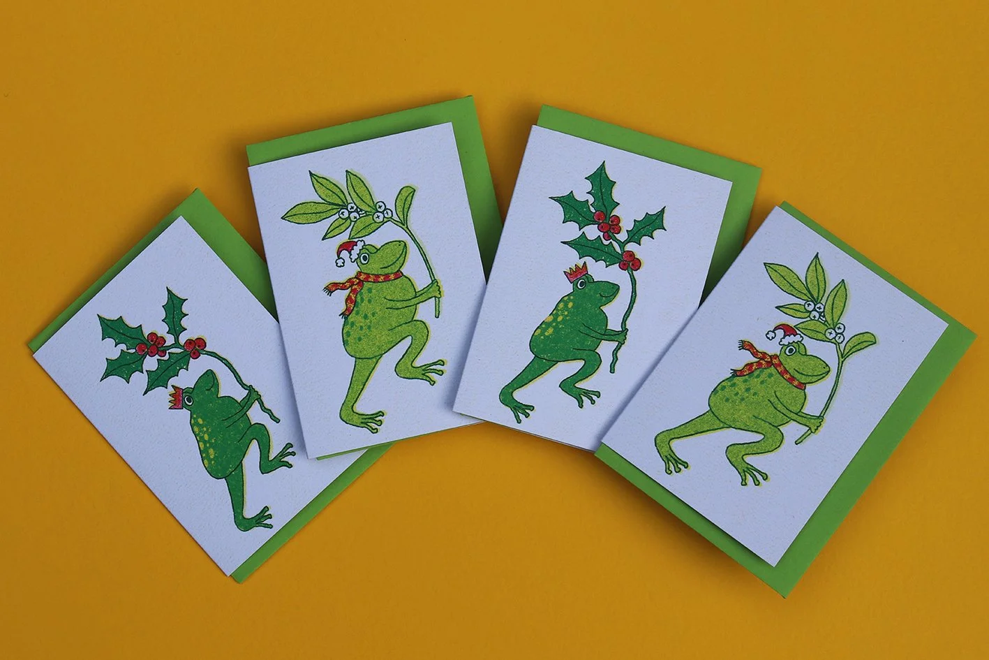 Festive Frogs Mini Christmas Cards - Pack of 4