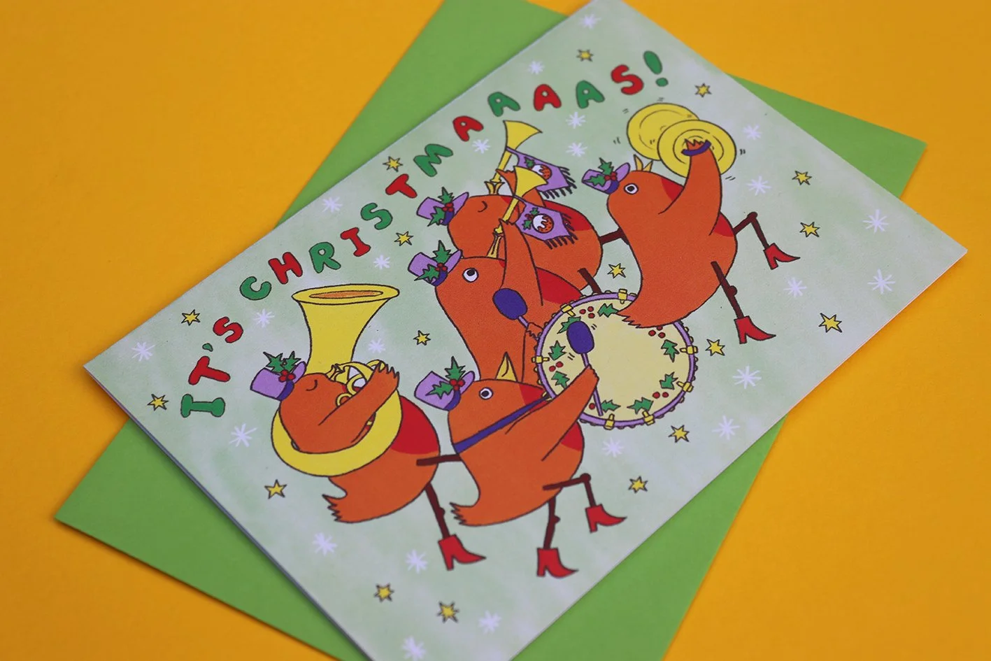 Different Day Studio Christmas Card Robins Marching Band Fun Cute Silly Vintage 3.jpg