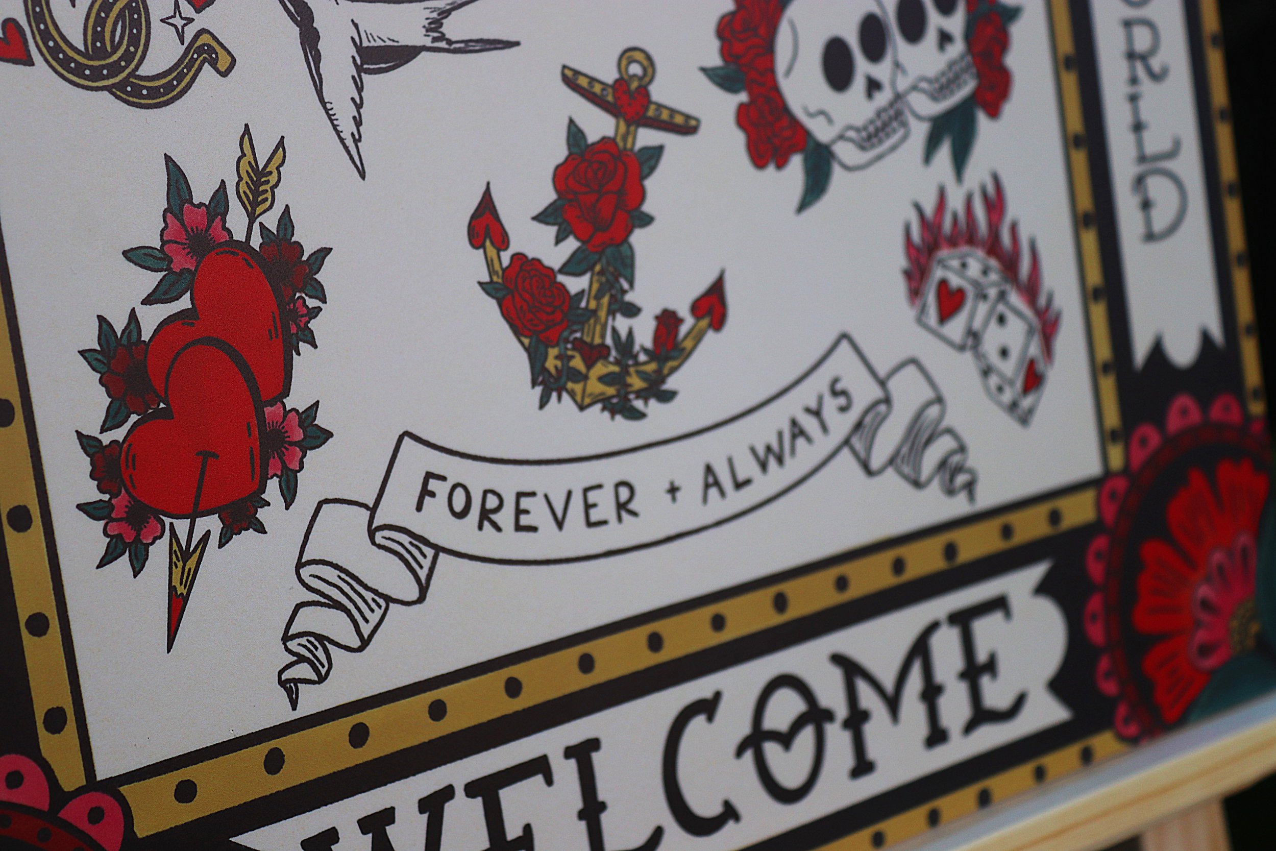Different Day Studio Tattoo Flash Welcome Sign Unique Alternative Wedding and Event Stationery