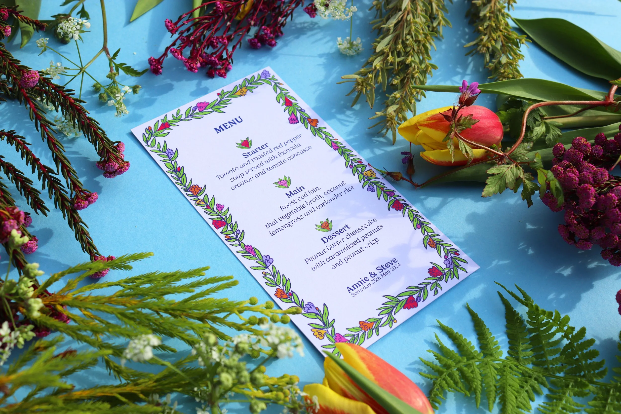 Midsummer Unique Wedding Stationery Bespoke Menu Different Day Studio