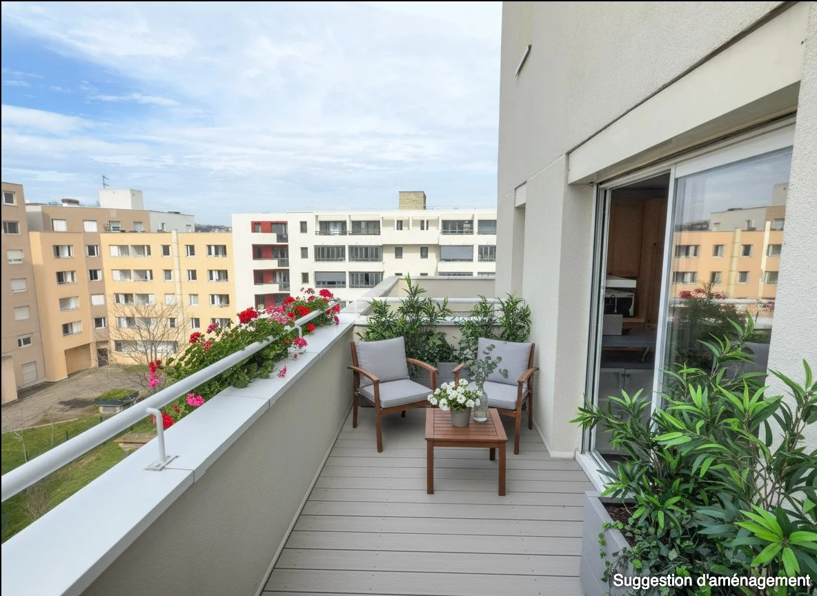  Après : suggestion d'aménagement du balcon avec une décoration minimaliste. 