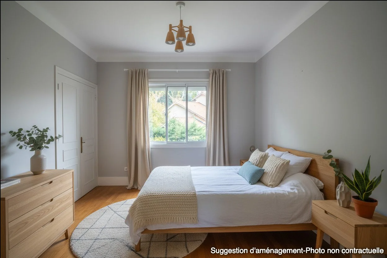 Après : suggestion d'aménagement de la chambre avec une décoration minimaliste. 