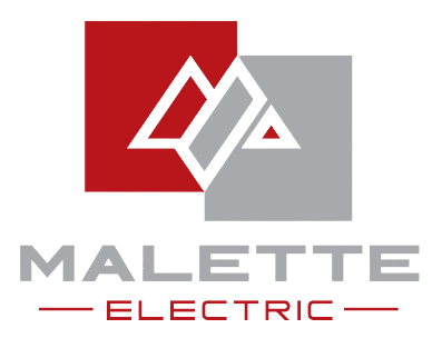 The Malette Electric logo with a red square, a gray square, and black and white geometric shapes, along with the text 'Malette Electric' below.