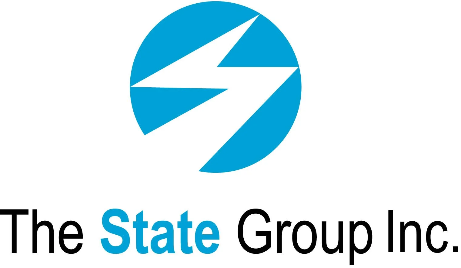 Logo of The State Group Inc., featuring a blue circle with a white arrow design inside and the company name below, with "The" and "Group Inc." in black, and "State" in blue.