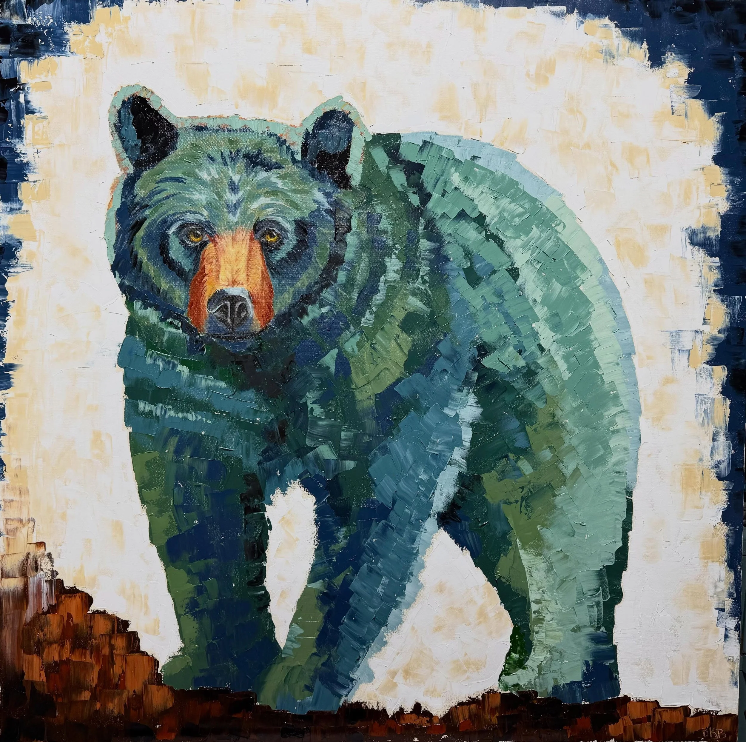 36&rdquo;x36&rdquo; oil on canvas.  Calling this one The Lake Within.  I see the ripples of a lake inside this bear.