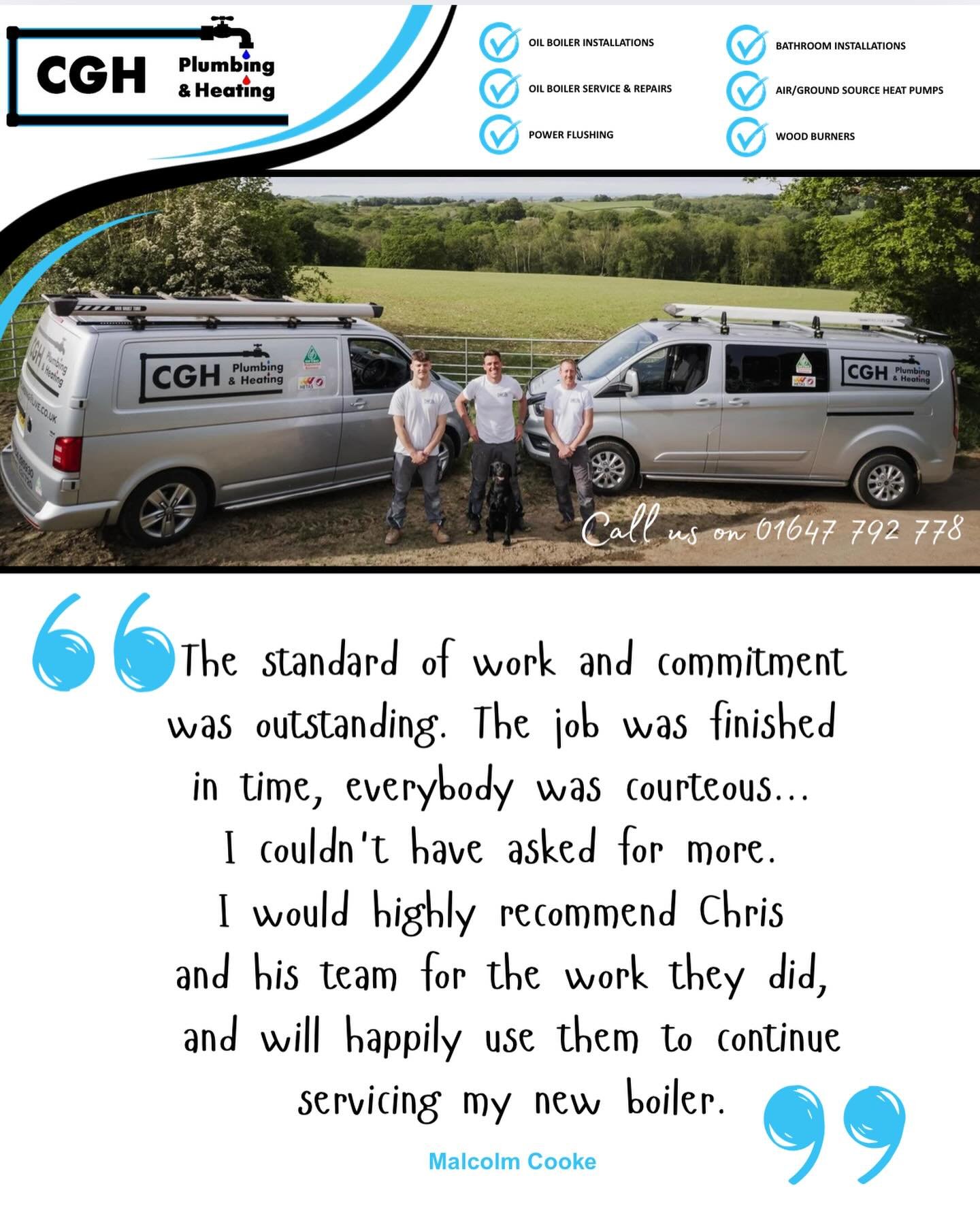 What lovely words from our customer, Malcolm. Here&rsquo;s his whole review on Google: 

&ldquo;Chris and his team recently replaced an aging oil range boiler with a new more efficient oil boiler for us. The removal of the old one was not a straightf