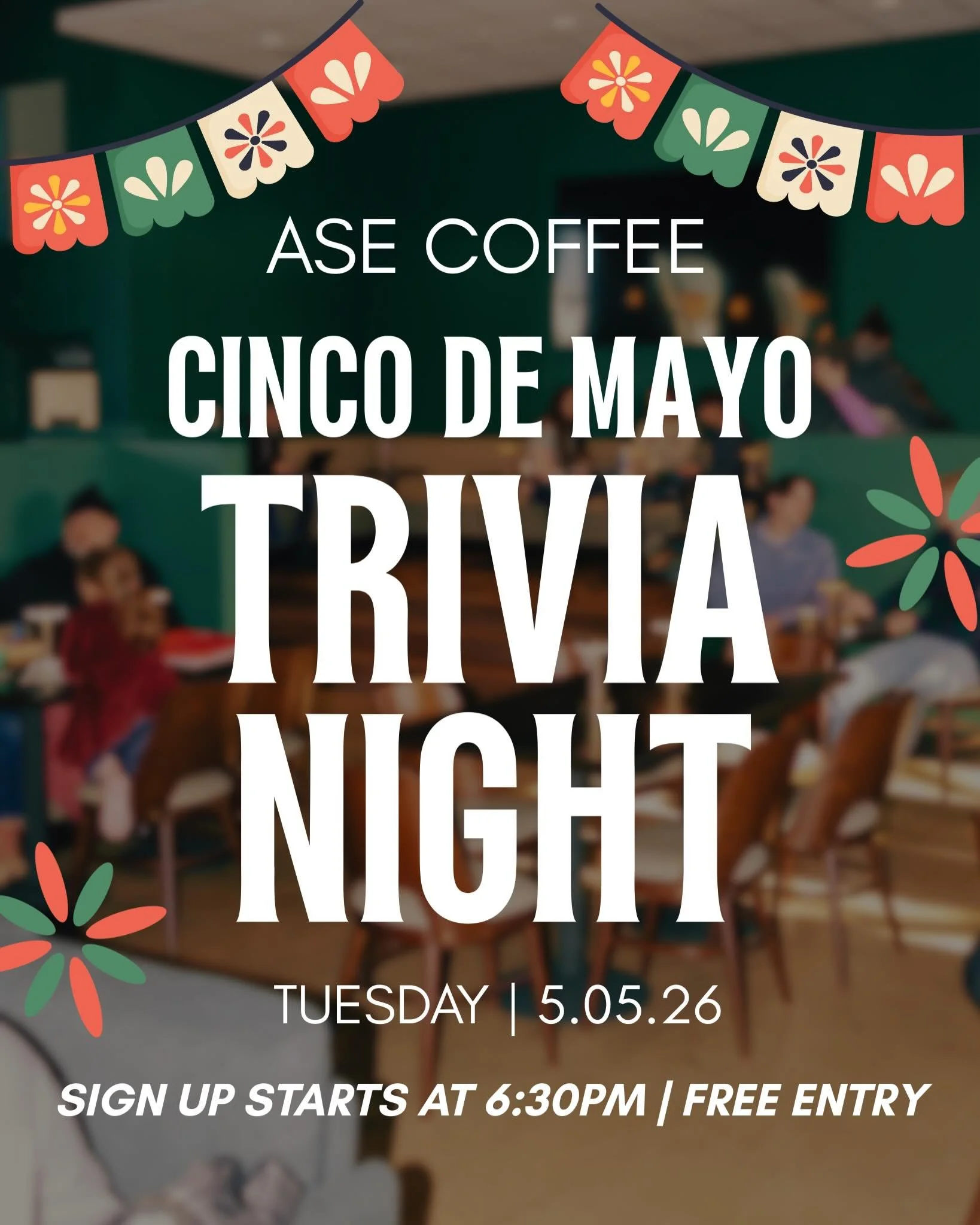 It&rsquo;s time for another round of trivia! 🪇🔥

Join us for Cinco de Mayo trivia night on Tuesday, May 5th. Like always, it&rsquo;s free to enter! Sign up starts at 6:30pm, and trivia will begin at 7pm.

You and your team of 5-6 players will have 
