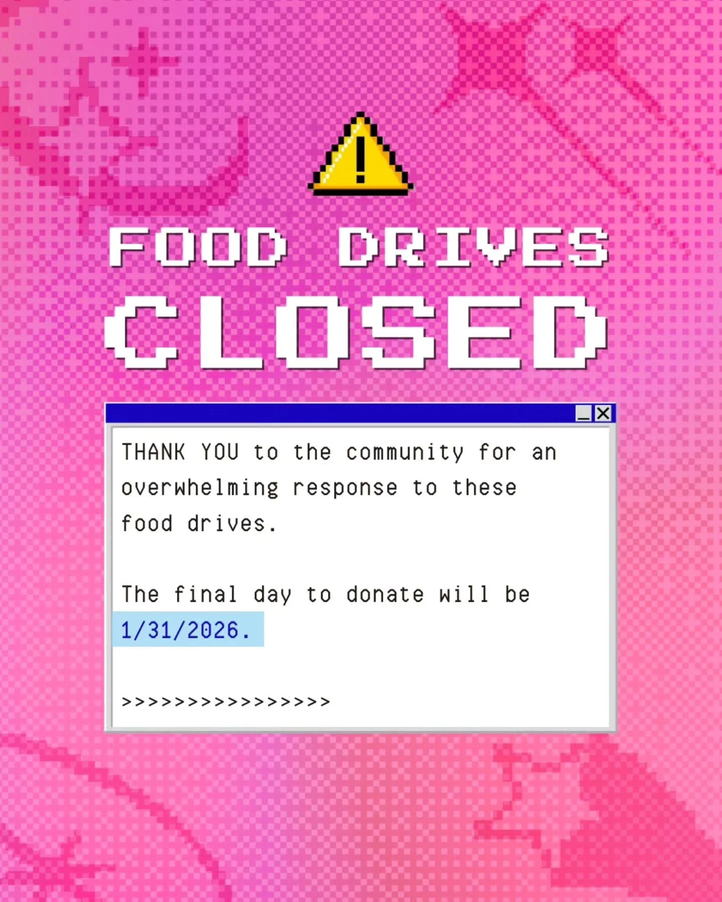 ⚠️ GF FOOD DRIVES CLOSING 1/31!

Thank you to this amazing community for coming together so quickly and fiercely! We've made 10 care packages and donated over 1,400lbs of food (and much more being counted) to @veap !

Special thanks to all the volunt