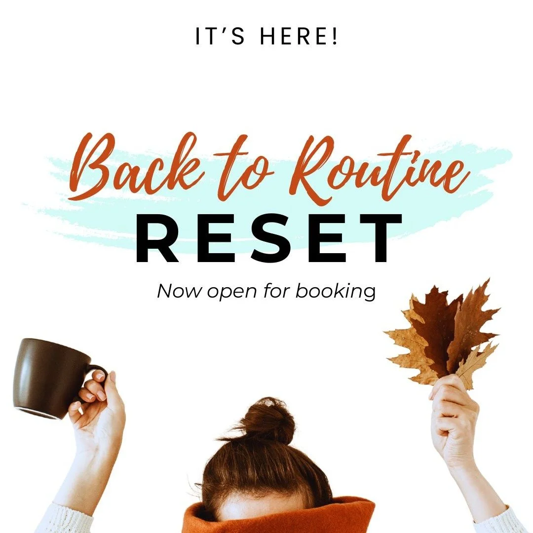 It&rsquo;s here! 🍂
The Back to Routine Reset is now open for booking.

If you&rsquo;re feeling off-track after Summer but don&rsquo;t want a big deep dive, this is for you 👇
🍎2 private sessions (home or online)
🥕A personalised autumn plan + easy 