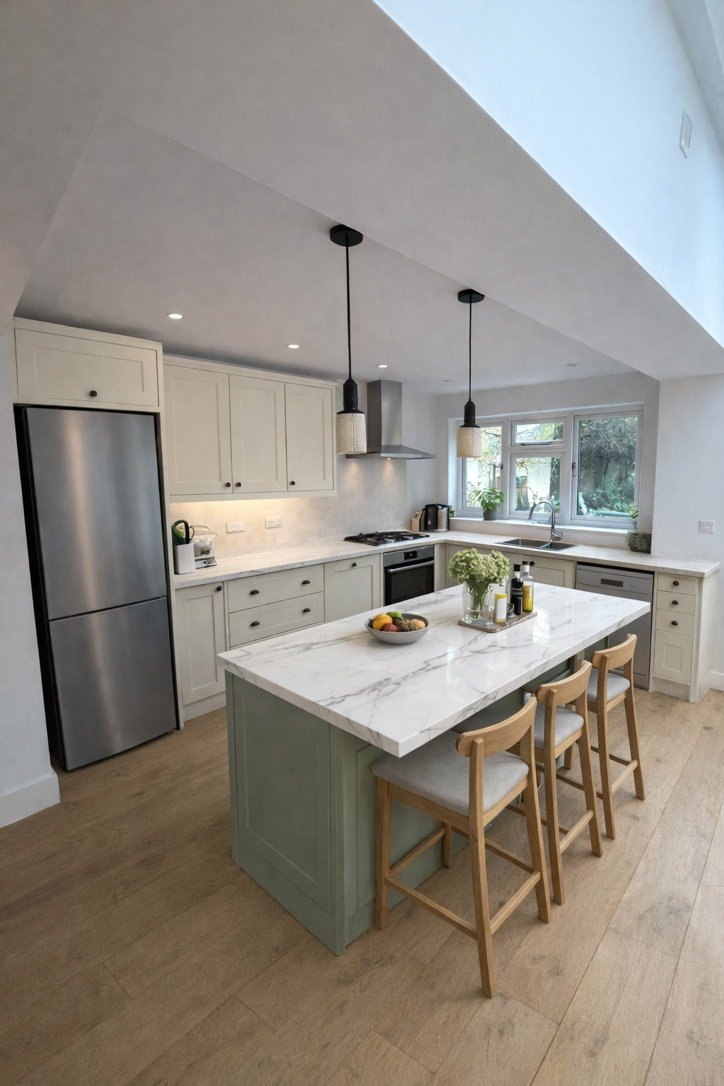 a kitchen upgraded with brand new modern shaker style doors, drawers and worktops to give a brand new look