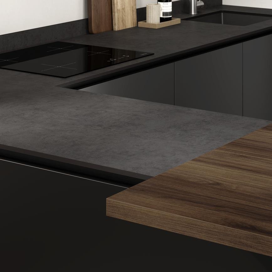 blackened steel worktop