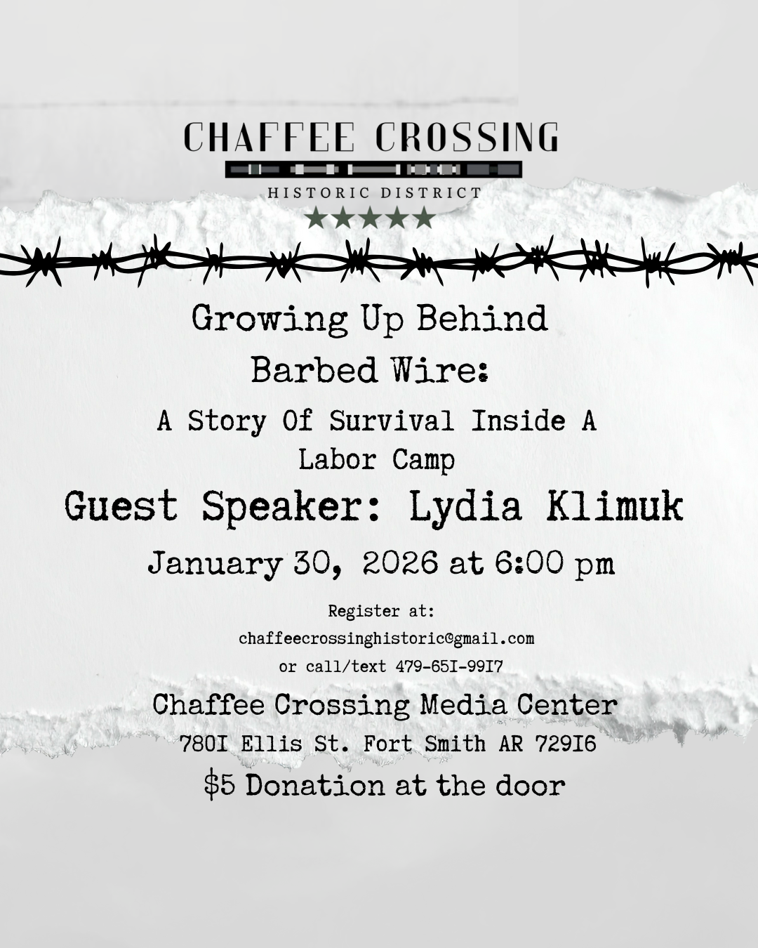 Growing Up Behind Barbed Wire: A Story Of Survival Inside A Labor Camp       Guest Speaker: Lydia Klimuk