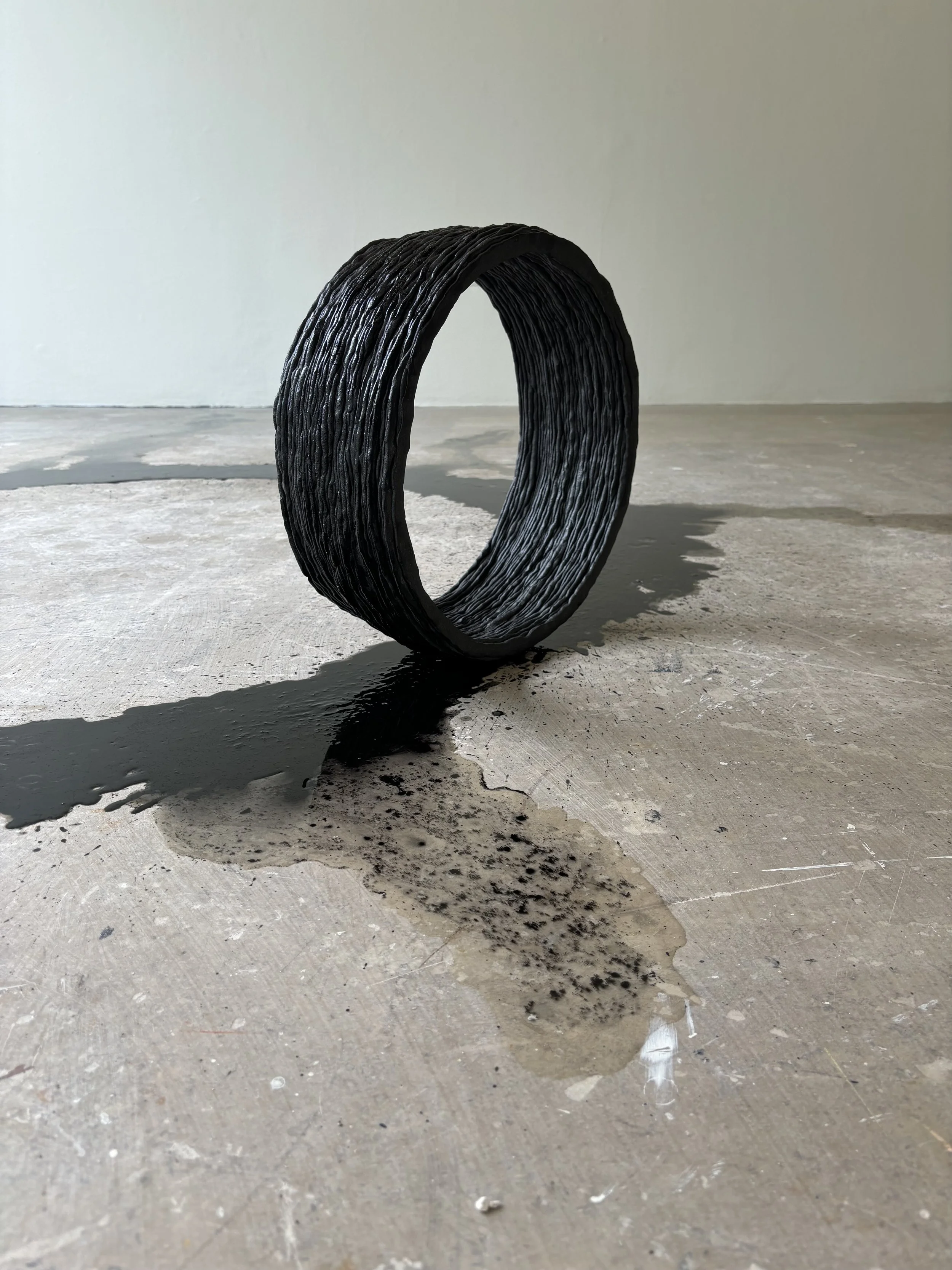"Searching," 6' x 6,' ceramic, linseed oil, water, tempera pigment, black iron oxide, 2024