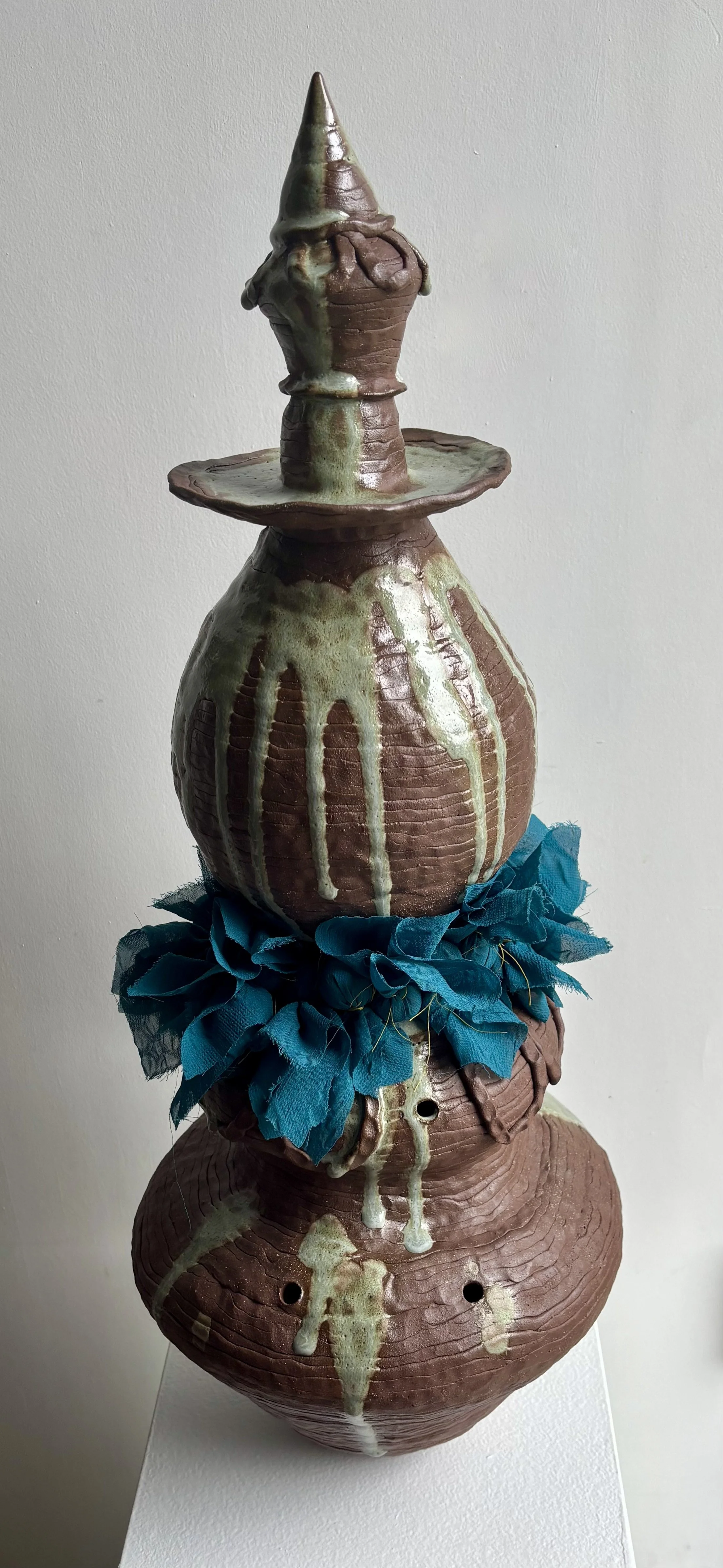 "Fluvial," ceramic, chiffon, thread, 2026